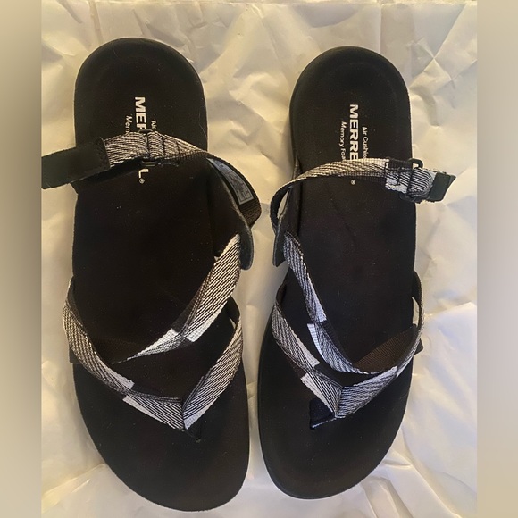 Memory air Foam Merrell woman sz 10 like new black white backstrap web - Picture 1 of 7